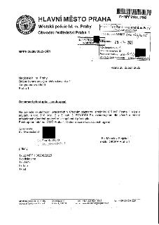 Naskenovaný úřední dokument: Hlavní město Praha, Městská policie hl. m. Prahy, Obvodní ředitelství Praha 1. Číslo jednací: MPPH 38208/2025-OŘ1. Datum: Praha 28…