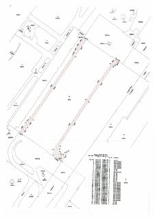 Geometrický plán pro rozdělení pozemku. Obsahuje katastrální mapu s vyznačenou parcelou (vyšrafovaná oblast) a seznam souřadnic (S-JTSK) pro body 1 až 34. V ma…