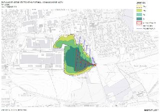 ZÁPLAVOVÉ ÚZEMÍ VESTECKÉHO POTOKA - OD MASOKOMBINÁTU. M 1:5 000, úsek ř. km 0,0-0,3. VODNÍ DÍLA - TBD a.s., březen 2026. MAPOVÝ LIST 1. LEGENDA: Q500, Q100, Q2…