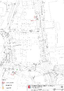 Situační nákres dopravního značení v lokalitě Chodovská, Praha. Dokument Technické správy komunikací hl. m. Prahy, a.s. (TSK), datum 2/2024. Obsahuje mapový po…