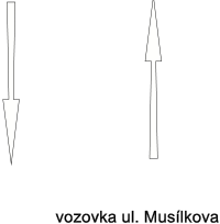 Schéma znázorňující orientaci vozovky v ulici Musílkova.
