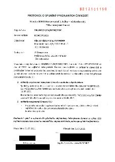 Protokol o splnění vykonaných činností č. 212101160. Stavba 40431 Konzervatoř J. Ježka – nástavba obj. TDS a inženýrská činnost. Objednávka: OBJ/INV/21/04/0038…