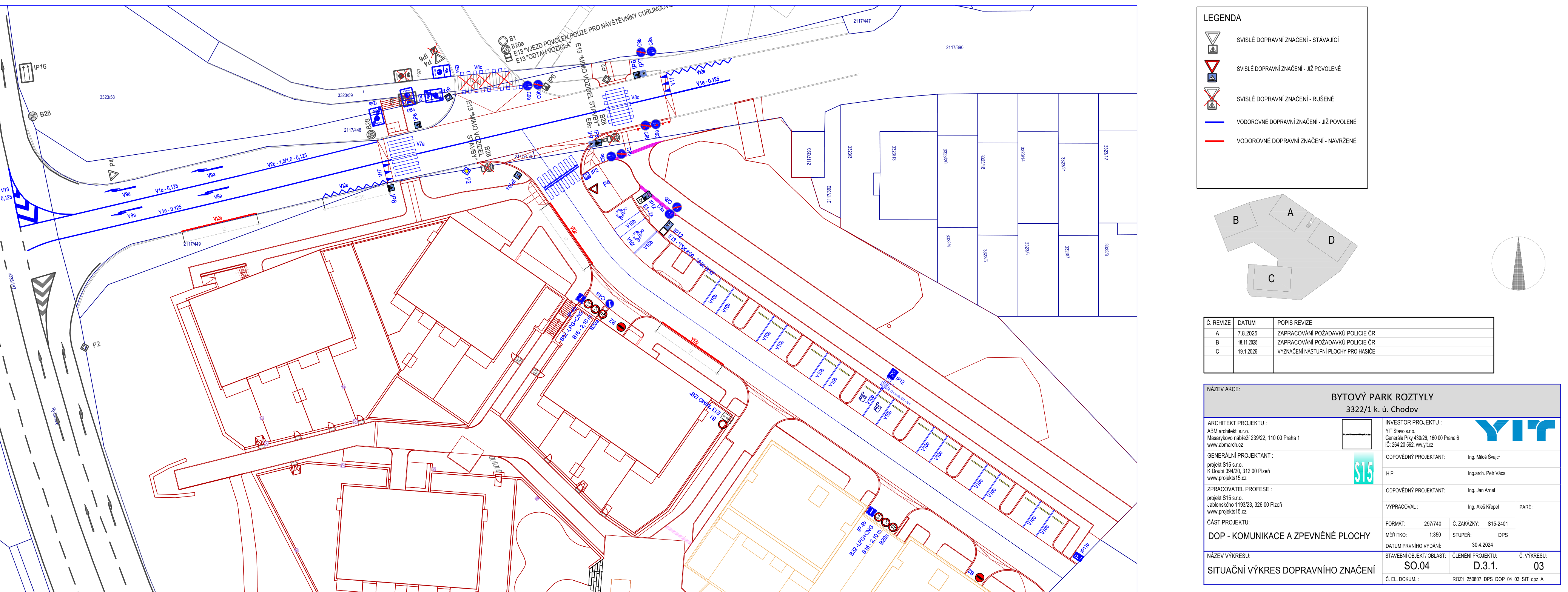 Situační výkres dopravního značení pro projekt Bytový park Roztyly.