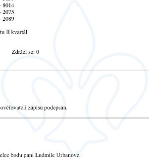 Naskenovaná stránka textového dokumentu s fragmenty zápisu ze zasedání:
- Čísla usnesení: - 8014, - 2075, - 2089
- Text: 'tu II kvartál'
- Hlasování: 'Zdržel s…