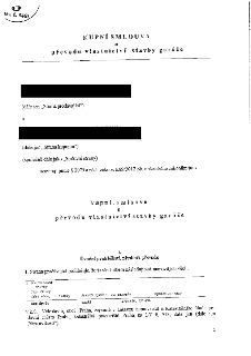 Kupní smlouva o převodu vlastnictví stavby garáže. Smluvní strany: Strana prodávající a Strana kupující. Uzavíráno podle § 2079 a násl. zákona č. 89/2012 Sb.,…