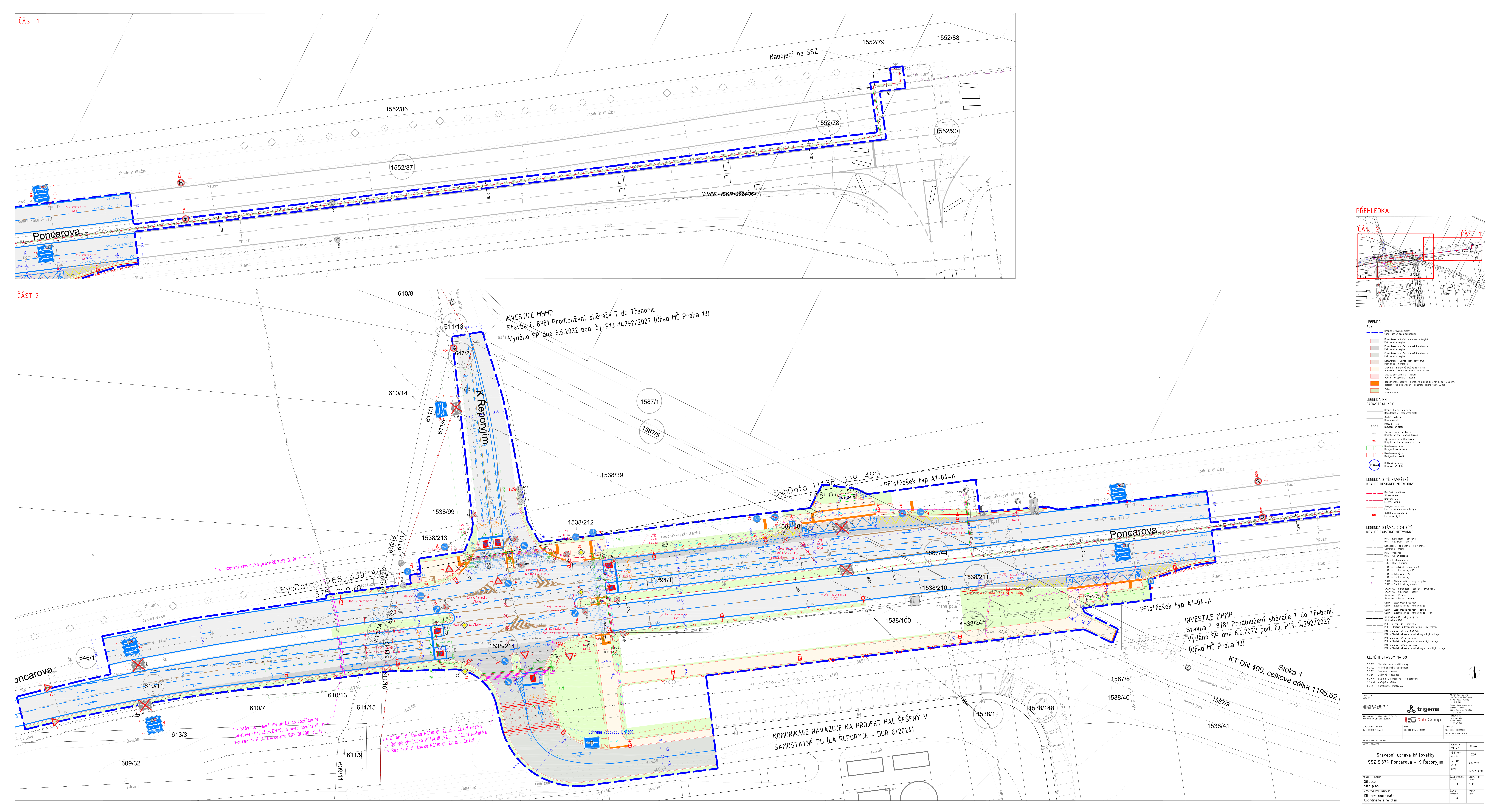 Koordinační situace stavby pozemní komunikace (zastávky) v lokalitě Poncarova.