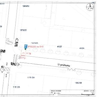 Situační nákres / projekt dopravního značení, ulice U průhonu, PRAHA 7, měřítko 1:250, zpracoval Petr Havlíček dne 02.09.2026. Zobrazeny parcely 1069/30, 1070/…