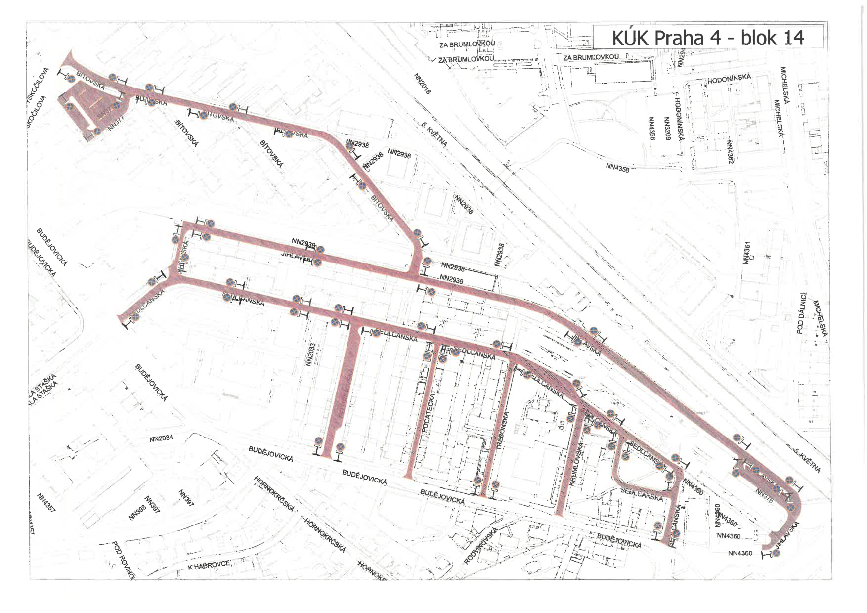 Koordinační situační výkres dopravního značení v městské části Praha 4 - blok 14.