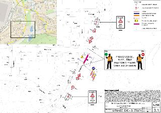 Situační nákres DIO - 3. etapa pro stavbu 'Obnova kabelů 22 kV a 1 kV PREdistribuce, a.s.', akce: VÝKOP PRO KABEL V ULICI RUZYŇSKÁ. Datum: 08.10.2026, měřítko…