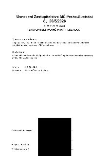 Usnesení Zastupitelstva MČ Praha-Suchdol č.j. 20/5/2026 ze dne 25. 6. 2026. 1) bere na vědomí, že připomínky k návrhu Metropolitního plánu podané v rámci opako…