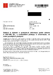 Sdělení k žádosti o poskytnutí informace podle zákona č. 106/1999 Sb., o svobodném přístupu k informacím, vydané Magistrátem hlavního města Prahy, Odborem poze…