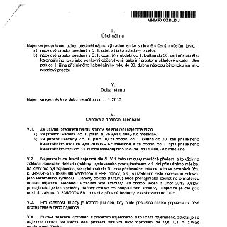 Výňatek ze smlouvy o nájmu: III. Účel nájmu: a) nebytový prostor jako sklad, b) nebytový prostor od 1. 5. do 30. 9. jako venkovní občerstvení, galerie a sklad,…