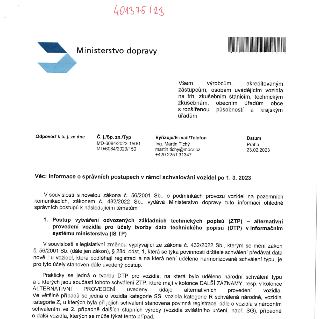Dokument Ministerstva dopravy ČR, č. j. MD-6084/2023-150/1, ze dne 23.02.2023. Předmět: Informace o správních postupech v rámci schvalování vozidel po 1. 3. 20…