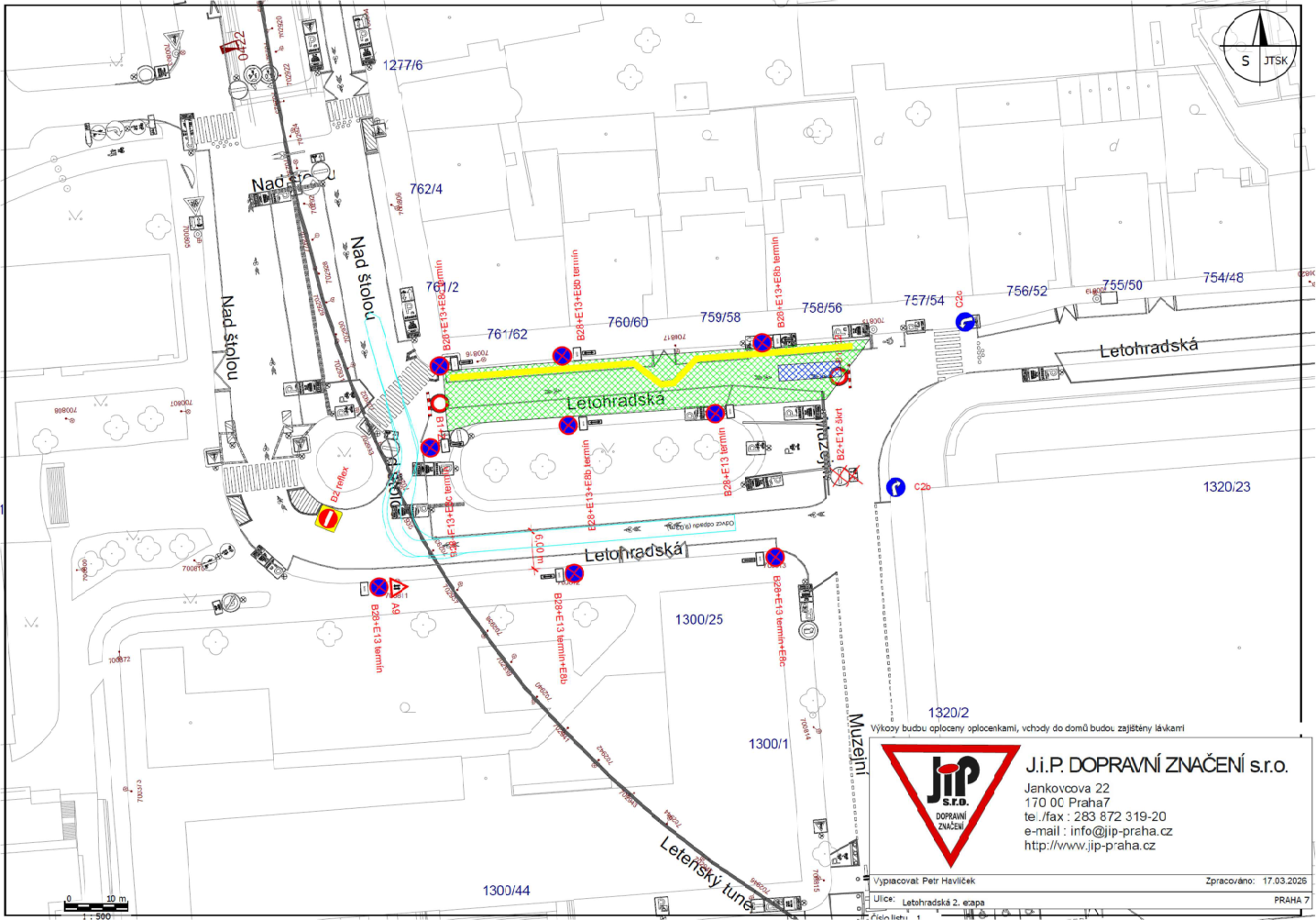 Koordinační situační výkres dopravního značení v ulicích Letohradská a Nad Štolou.