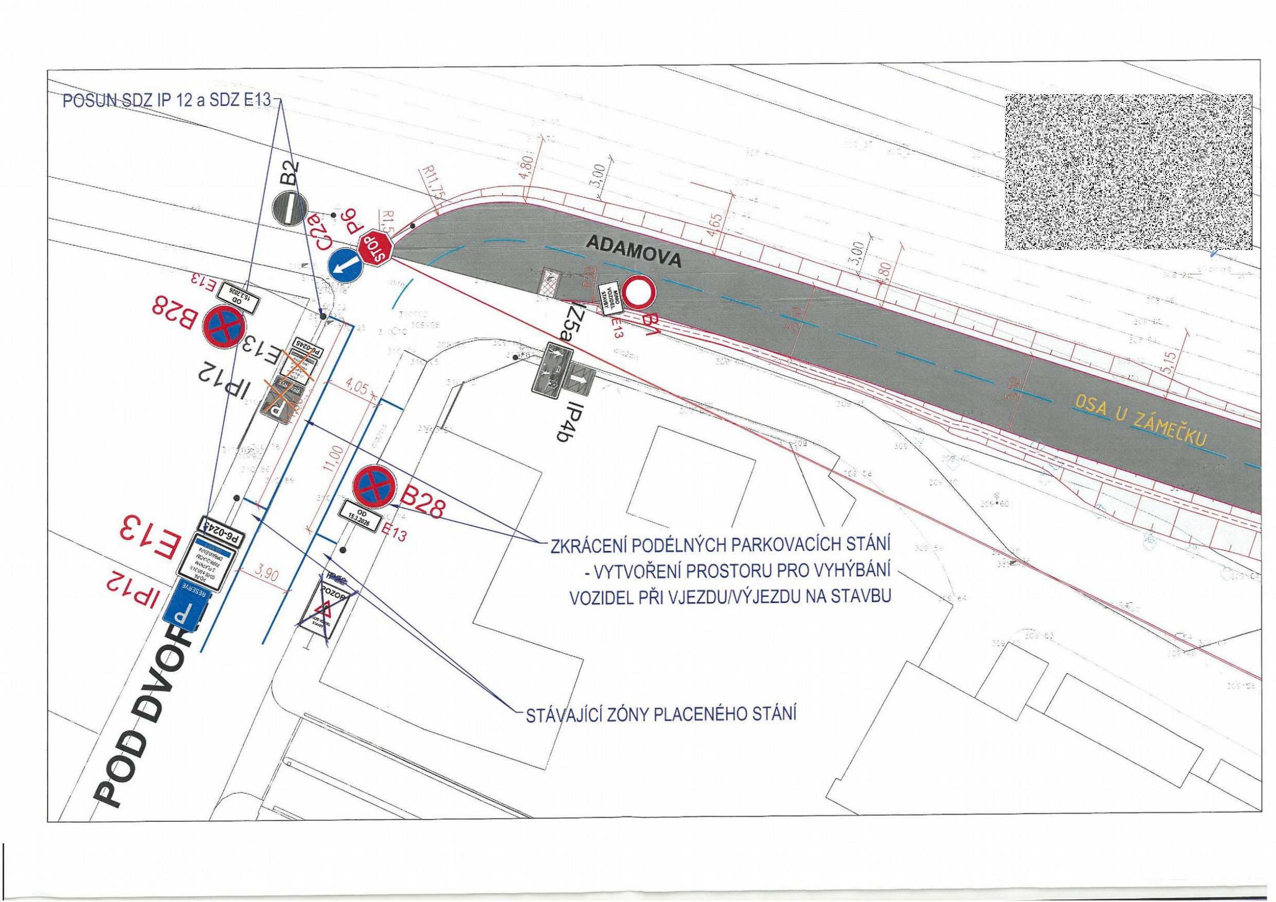 Koordinační situační výkres úprav dopravního značení a parkovacích stání.