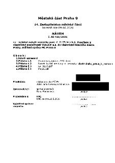 Městská část Praha 9, 14. Zastupitelstvo městské části konané dne 09.06.2026. NÁVRH č. BJ 426/2026 na úplatné nabytí pozemku parc. č. 2125/4 v k.ú. Vysočany z…
