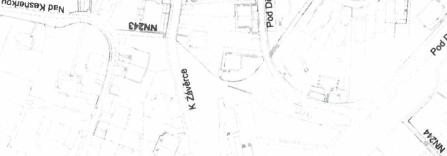 Výřez katastrální mapy s vyznačenými ulicemi K Závěrce a Pod Děvínem.