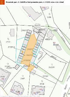 Pozemek parc. č. 2102/8 a část pozemku parc. č. 2101/1 oba v k.ú. Libeň. Katastrální mapa zobrazující parcely v oblasti Libeň, včetně parcelních čísel jako 210…