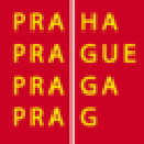 Grafické znázornění názvu města Praha v různých jazykových variantách: PRAHA, PRAGUE, PRAGA, PRAG.