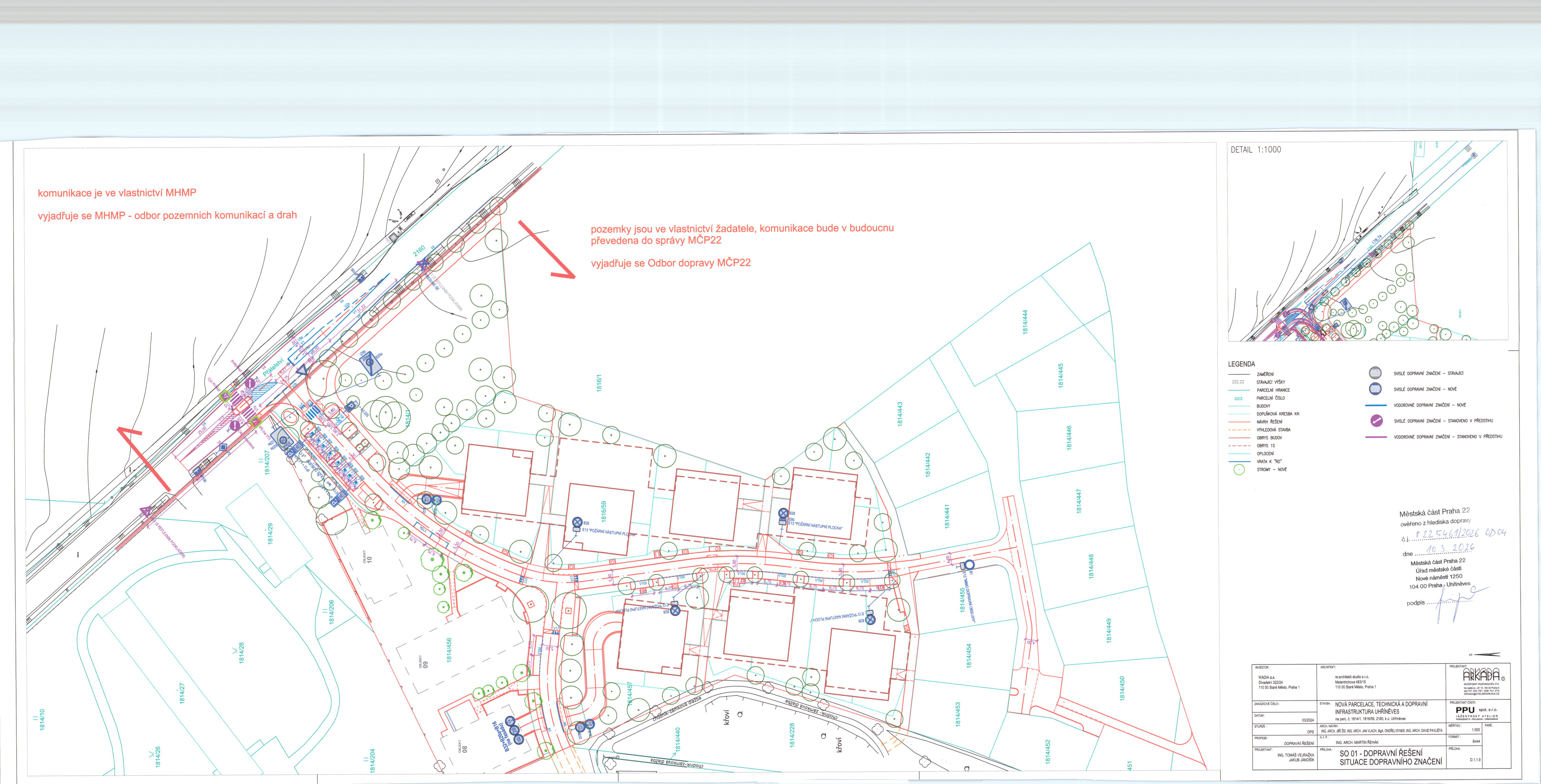 Situace dopravního značení a plán výstavby komunikací v dané lokalitě.