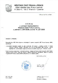 Výpis z usnesení Zastupitelstva Městské části Praha-Lipence, jednání č. 28/9-2026 ze dne 14. září 2026. Usnesení č. 494/2026: Zastupitelstvo schvaluje 8. úprav…