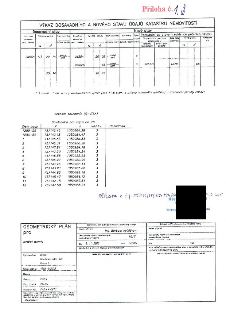 Geometrický plán pro rozdělení pozemku obsahující tabulku výkazu dosavadního a nového stavu a seznam souřadnic.