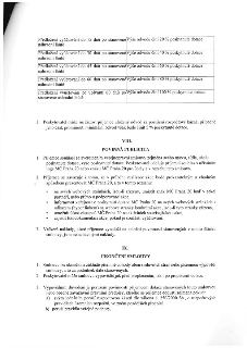 Výňatek ze smlouvy o poskytnutí dotace obsahující tabulku sankcí za pozdní vyúčtování a články VIII a IX. Tabulka sankcí: Předložení vyúčtování do 15 dnů po st…