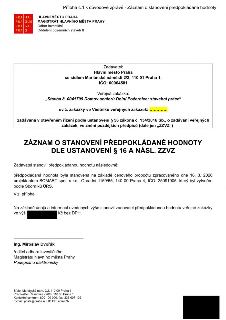 Záznam o stanovení předpokládané hodnoty veřejné zakázky 'Stavba č. 0041799 Domov seniorů Dolní Počernice; stavební práce'. Zadavatel: Hlavní město Praha, Mari…