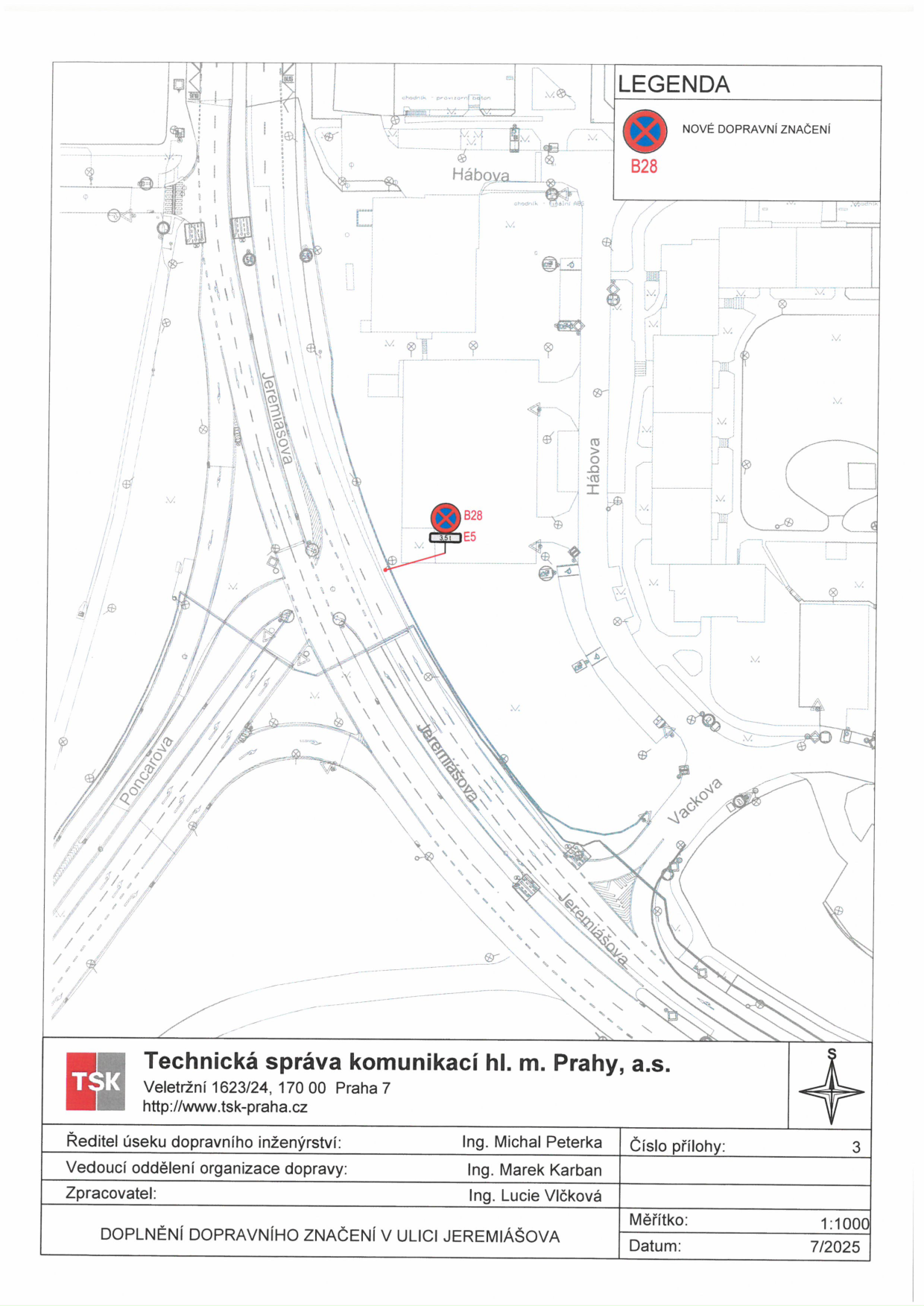Situační nákres dopravního značení v ulici Jeremiášova.