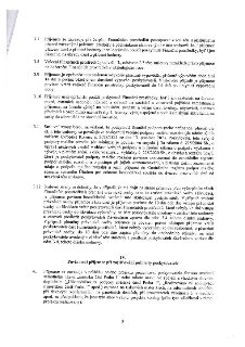 Strana 3 smlouvy obsahující body 3.7 až 4.1. Body 3.7-3.10 definují pravidla pro čerpání finančních prostředků, zákaz úhrady daně z přidané hodnoty, výpovědní…