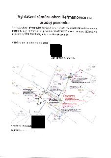 Vyhlášení záměru obce Heřmanovice na zřízení věcného břemene k pozemku p. č. 3283/1 (trvalý travní porost, 312 m2) ve prospěch ČEZ Distribuce, a. s. Dokument j…