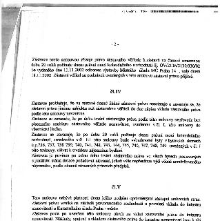 Textová část smlouvy (strana 2). Obsah: Zástavce zřizuje zástavní právo na dobu 20 let od nabytí právní moci kolaudačního rozhodnutí č.j. OV/2136/2139/330/02 z…