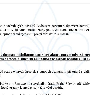 Úryvky z úředního zápisu: 1. Informace o technických důvodech (vyhoření serveru v datovém centru) a výpadku systému CITRX hlavního města Prahy, podklady budou…