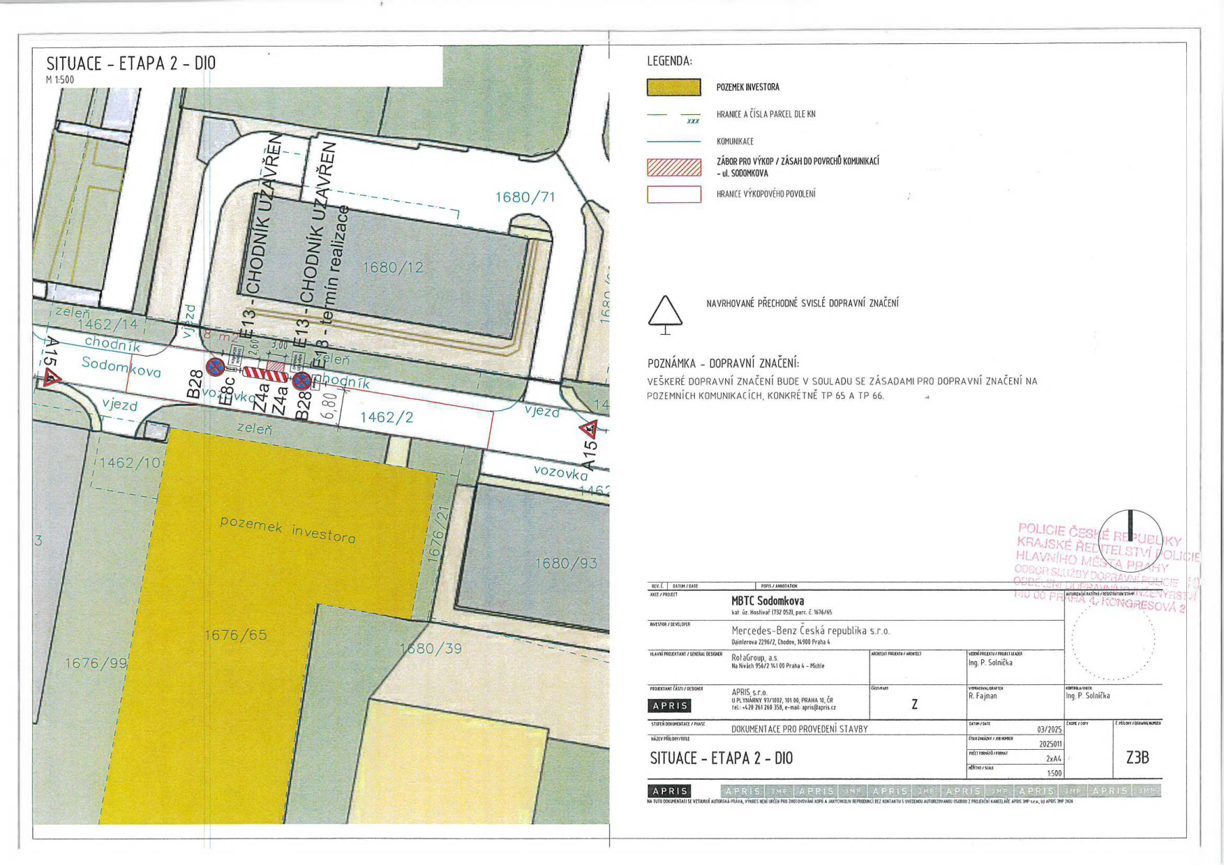 Situační výkres dopravního značení pro druhou etapu stavby MBTC Sodomkova.