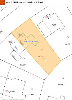 Katastrální mapa pro parc. č. 2503/1 a parc. č. 2503/2 v k. ú. Braník. Zobrazeny parcely 2503/1 (HMP, 384 m2), 2503/2 (HMP, 73 m2, stavba ve vlastnictví žadate…