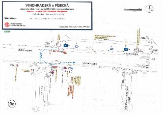 VINOHRADSKÁ x PÍSECKÁ, dopravní značení v místě otáčení BUS NAD + manipulační zastávka, dopravní značení B 28 + E 13 umístit 7 dní předem (výměna kolejnic v kř…