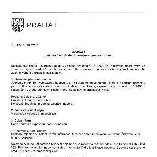PRAHA 1, Čj.: 85/10-11/2026/Z, ZÁMĚR městské části Praha 1 pronajmout nemovitou věc. Městská část Praha 1 zveřejňuje podle § 36 odst. 1 zákona č. 131/2000 Sb.,…