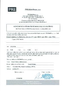 Oznámení o přerušení dodávky elektřiny od PREdistribuce, a.s., na den 5.11.2026 od 9.00 do 14.00 hod. Adresa: Praha 5, Smíchov, Na Pležence č.p.1166, č.p.1237,…