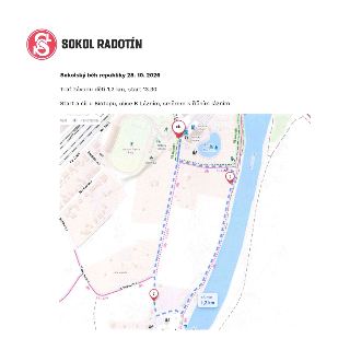 SOKOL RADOTÍN, Sokolský běh republiky 28. 10. 2026, Trať závodu dětí 1,2 km, start 13.30, Start a cíl u Biotopu, ulice K Lázním, směrem k říčním lázním. Mapa z…