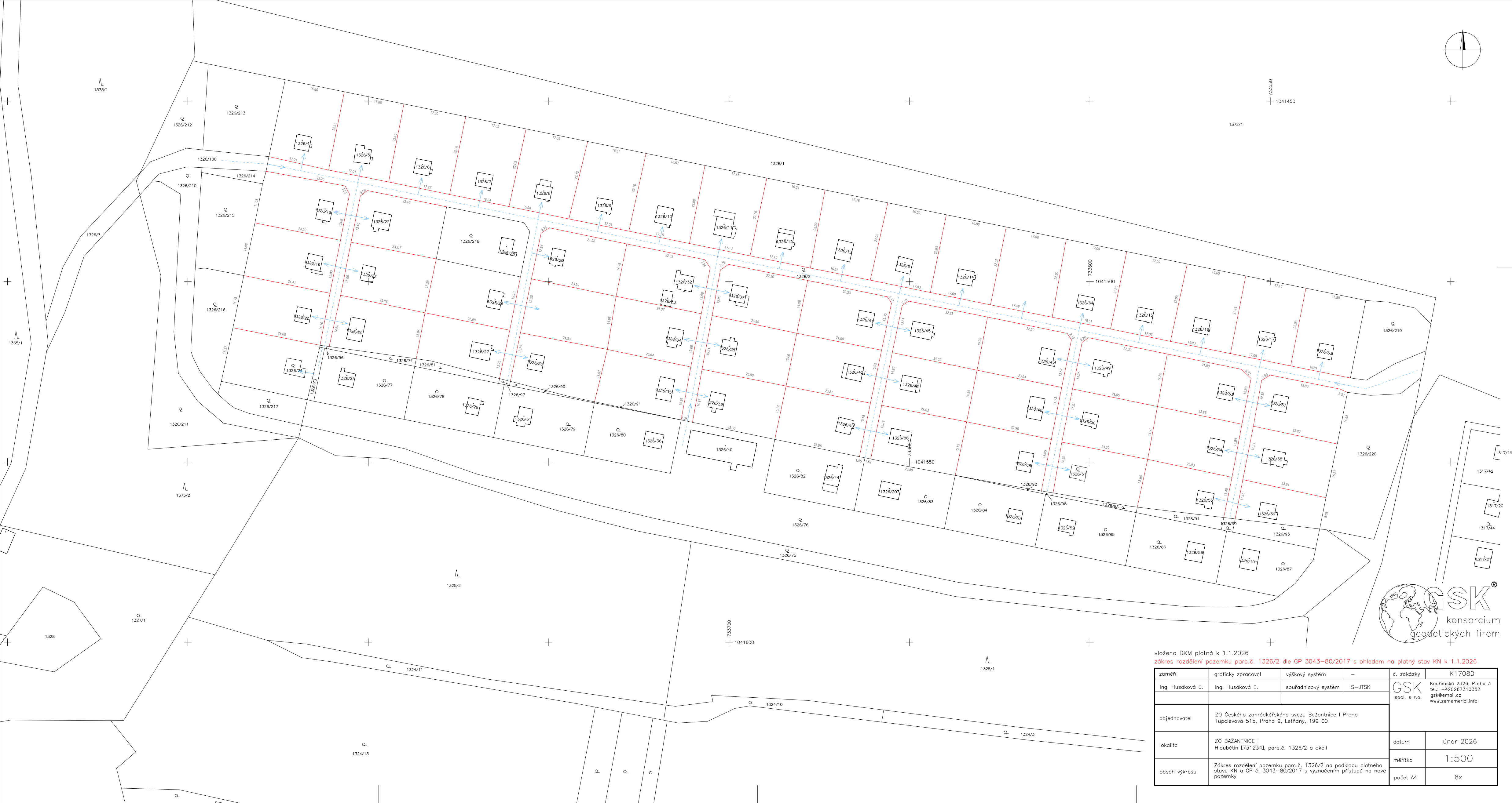 Geometrický plán pro rozdělení pozemků v katastrálním území Bažantnice.