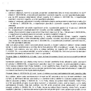 Text dokumentu popisující průběh přezkoumání hospodaření MČ (městské části). Obsahuje následující body:

Bylo ověřeno zejména:
- dodržení náležitostí, termínů…