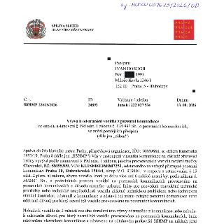 Výzva k odstranění vozidla z pozemní komunikace, č. j. SSHMP 22623/2026, ze dne 13. 08. 2026. Adresát: Ivan Dorogii, nar. 1993, Miloše Havla 1246/3, 152 00 Pra…