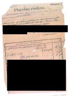 Platební rozkaz ze dne 9. června 1878. Dokument vyměřuje poplatek ze smlouvy trhové ze dne 9. června 1878 na usedlosti čp. 20 v Dolní Liboci za cenu 950 zl. Ta…