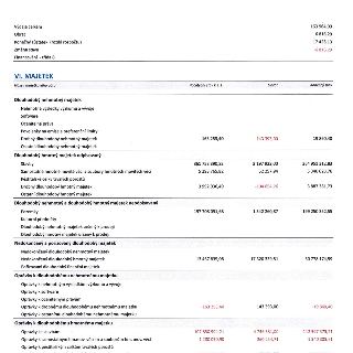 Tabulka majetku: Výdaje celkem 163 964,00; Obrat 6 816,29; Konečný zůstatek 17 426,13; Změna stavu -6 816,29. VI. MAJETEK: Dlouhodobý nehmotný majetek: Drobný…