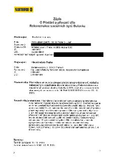 Zápis O Předání a převzetí díla - Rekonstrukce sociálních bytů Bulovka. Předávající: Subterra a.s., sídlo Koželužská 2246/5, 180 00 Praha 8 - Libeň, Zápis do O…
