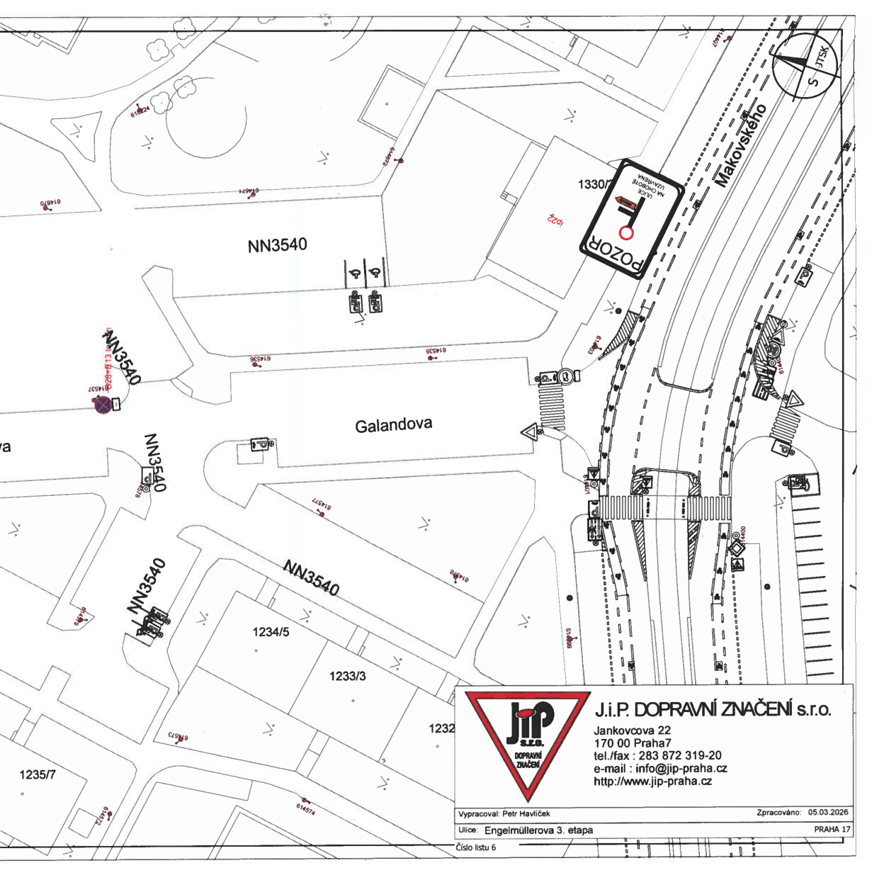 Koordinační situační výkres dopravního značení ulice Engelmuellerova.