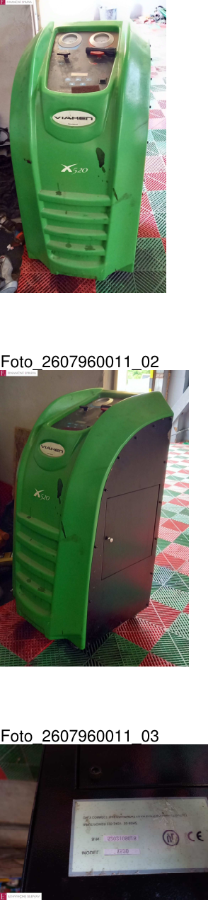 Fotografie zařízení na servis klimatizací značky VIAKEN, model X520. Na štítku je uvedeno sériové číslo (S/N) 2505109018 a model (MODEL) X520.