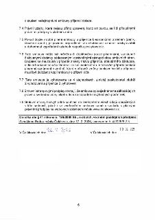 Naskenovaná stránka č. 6 smlouvy obsahující body 7.4 až 7.9:
- 7.4 Právní vztahy, které nejsou přímo upraveny touto smlouvou, se řídí příslušnými právními před…