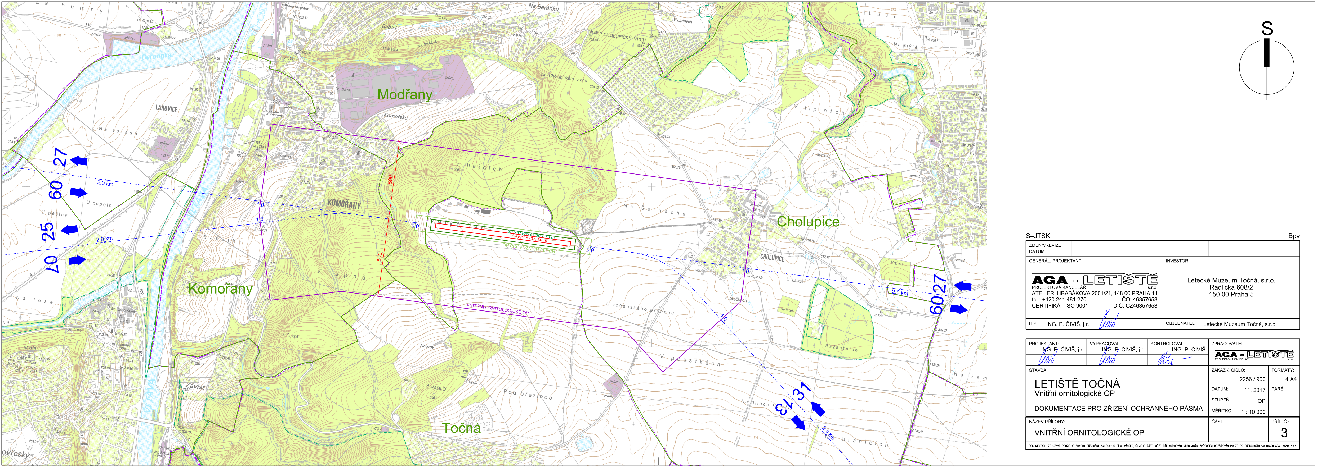 Mapa ochranného pásma letiště Točná se situačním zákresem.