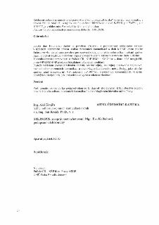Naskenovaná stránka textového dokumentu - rozhodnutí. Obsahuje text: 'Reklamní zařízení je umístěno po pravé straně komunikace „Kbelská“ ve směru jízdy z centr…